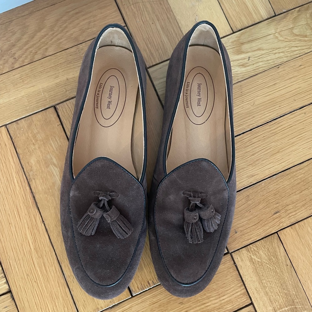 Journey West brown Belgian suede loafers